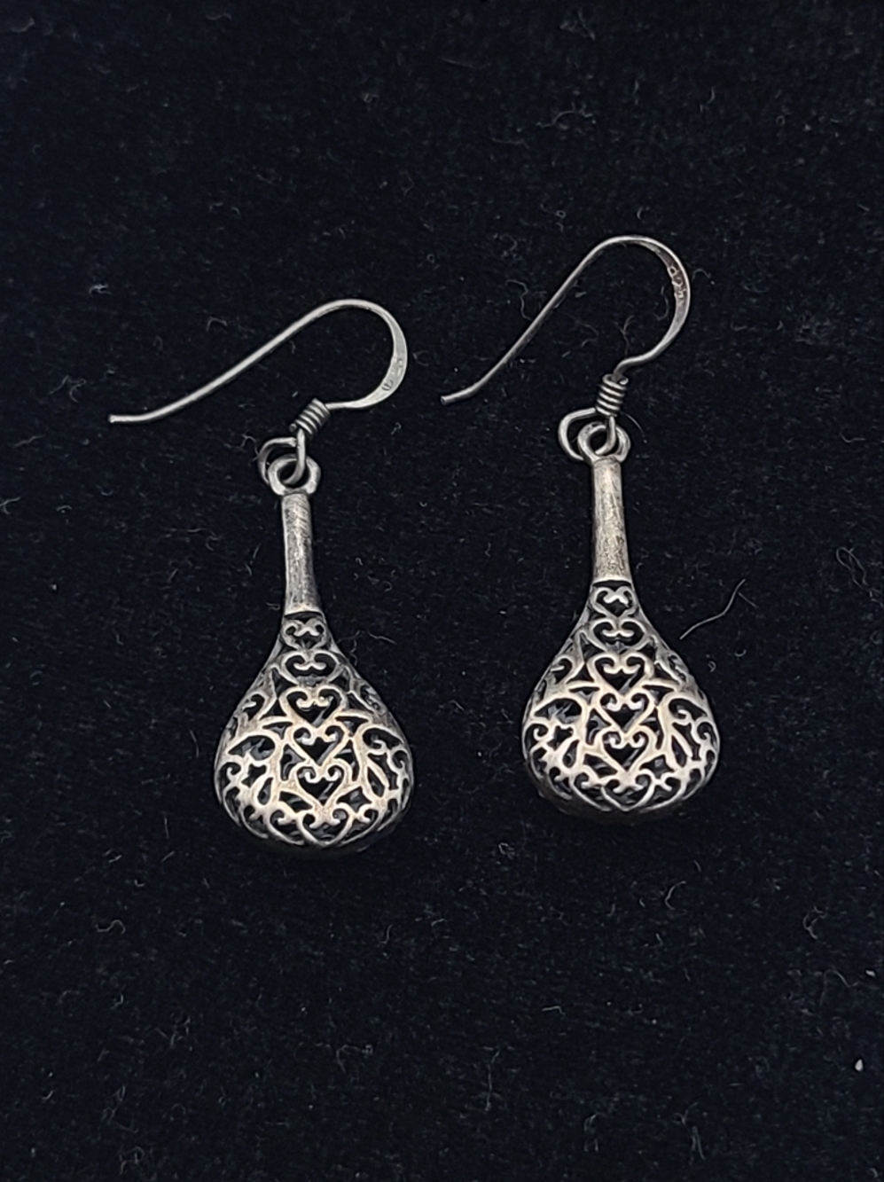 Silver Filigree Teardrop Dangle Earrings - Silver